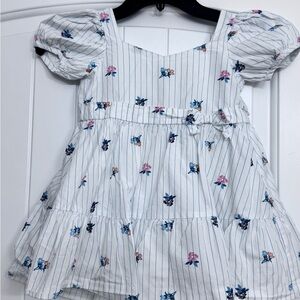 Janie and Jack White Dress with Blue Stripes and Floral Accents